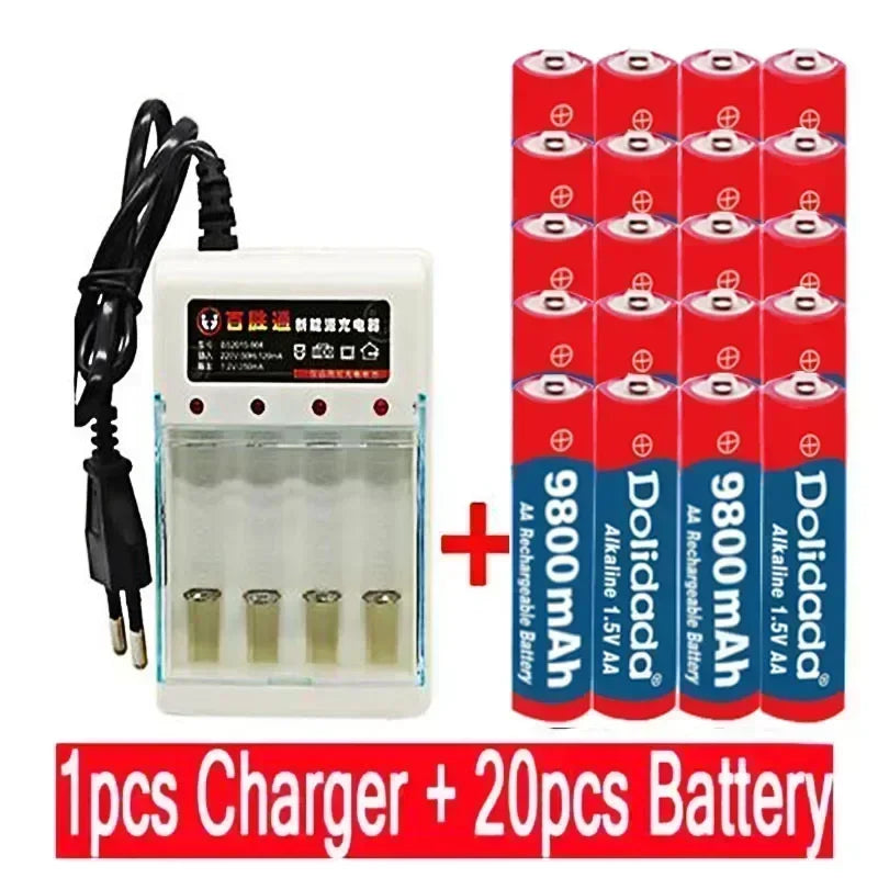 2025 New AA9800 MAH Rechargeable Battery AA 1.5 V Rechargeable New Alcalinas Drummey+Charger