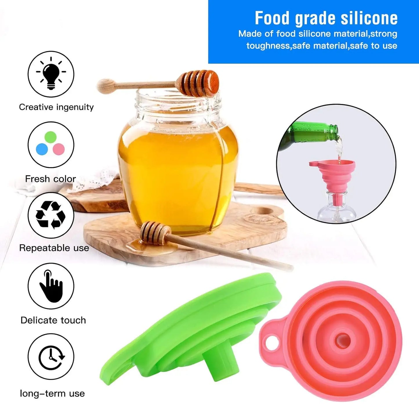 Kitchen Funnel Set Gadget Accessories Foldable Silicone Foldable Funnel for Filling Water Bottles With Liquid Transfer