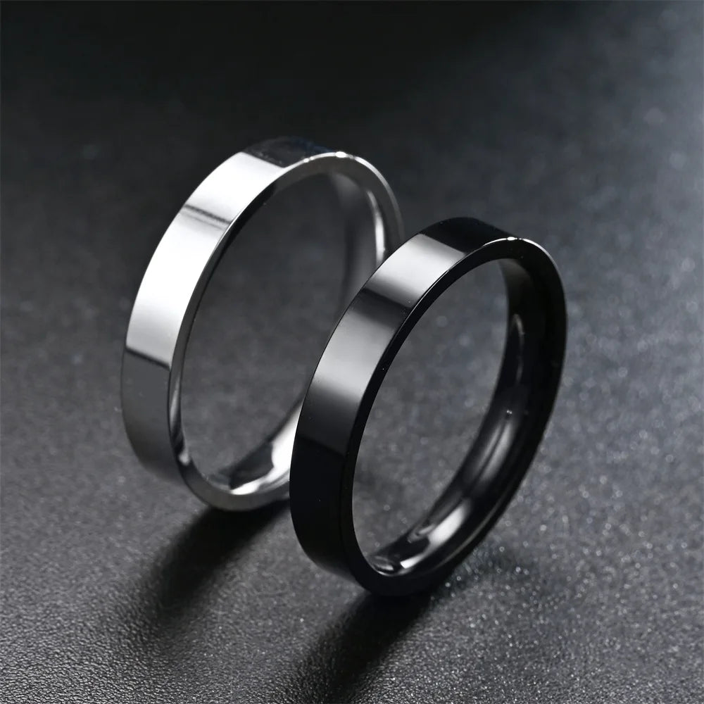 4mm Simplicity Flat Stainless Steel Rings Japanese Korean Fashion Glossy Titanium Steel Finger Rings for Youth Boy Girl Jewelry