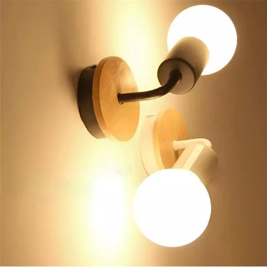 E27 Wood Iron Wall Lamp for Bedroom Bedside Nordic Wall Sconce Background Wall Aisle Lights Wooden Reading Luminaire