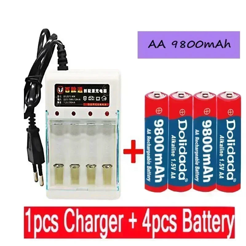 2025 New AA9800 MAH Rechargeable Battery AA 1.5 V Rechargeable New Alcalinas Drummey+Charger