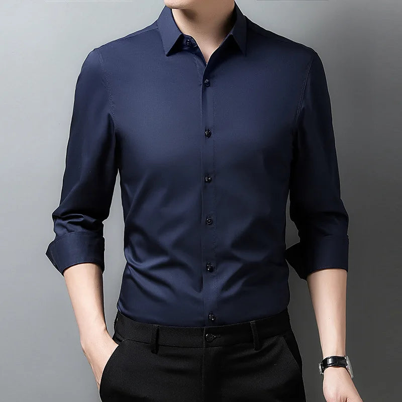 Camicia a maniche lunghe tinta unita da uomo, stile casual e business