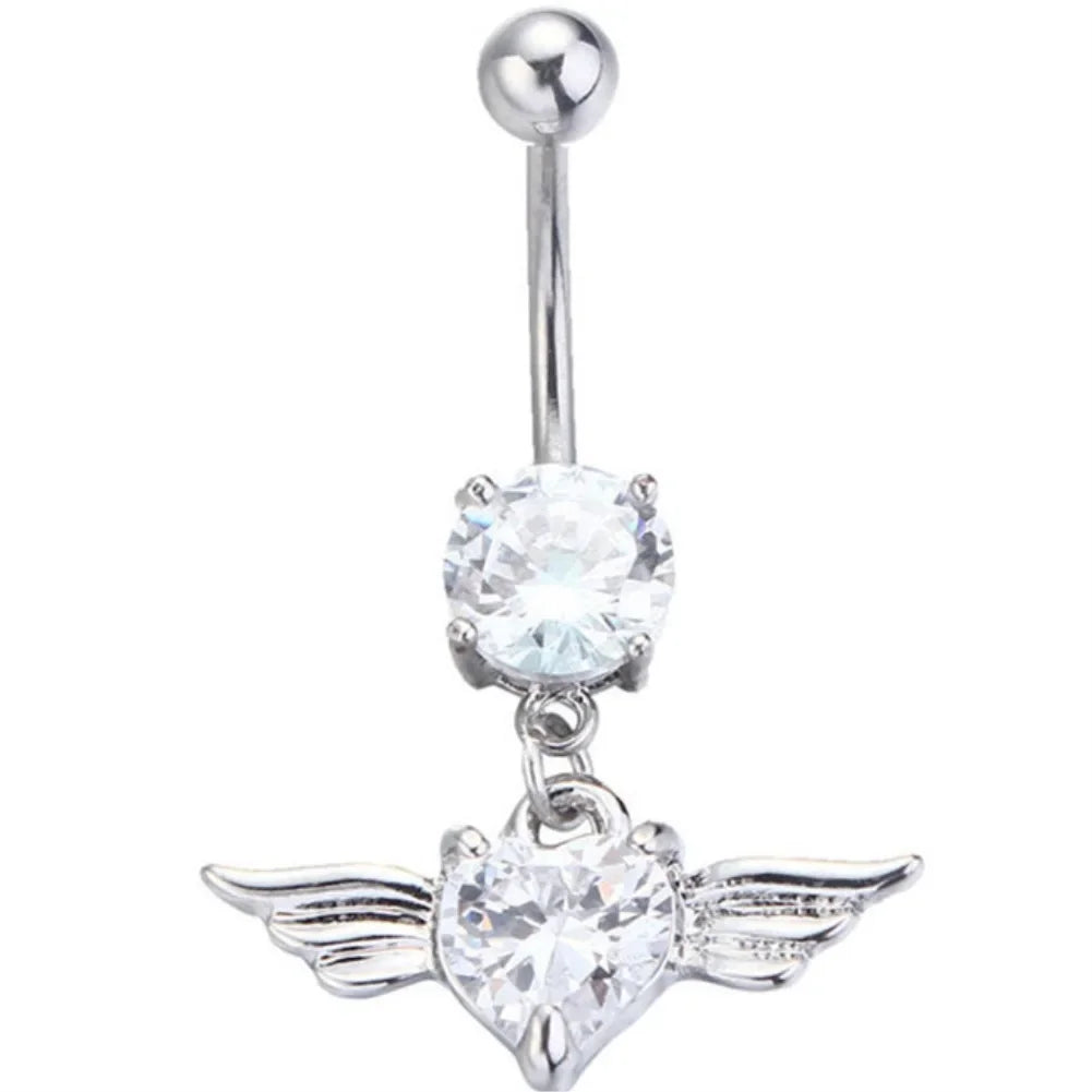 Snake Belly Button Ring Dangle Navel Piercing Ring Heart Belly Ring Zircon Navel Rings Body Piercing Jewelry Umbilical Pircing