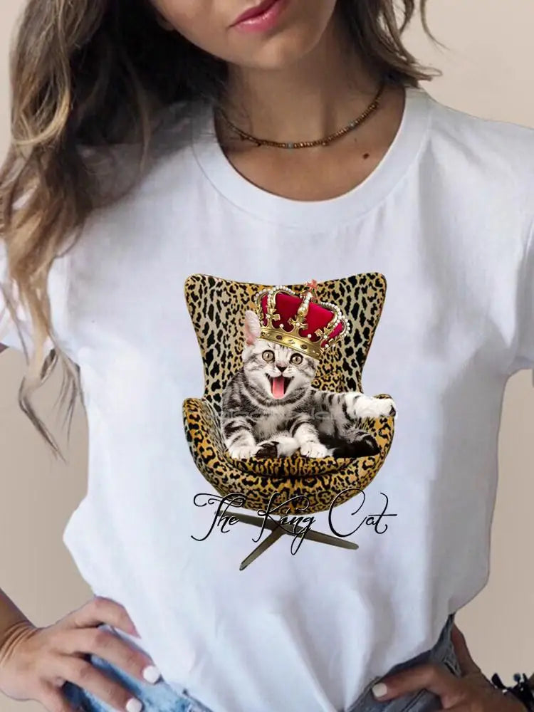 Print T Fashion 3D Cat Lovely Trend Cute Women's Clothing Short Sleeve Clothes Summer T-shirts Ladies Female Graphic Tee