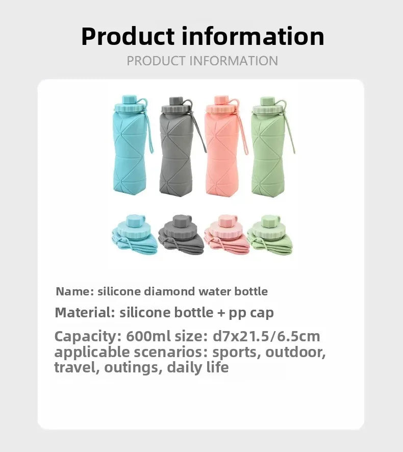 Portable Outdoor Sports Silicone Folding Water Cup Extendable Water Bottle Diamond Shape Water Jug Lightweight Travel Cup