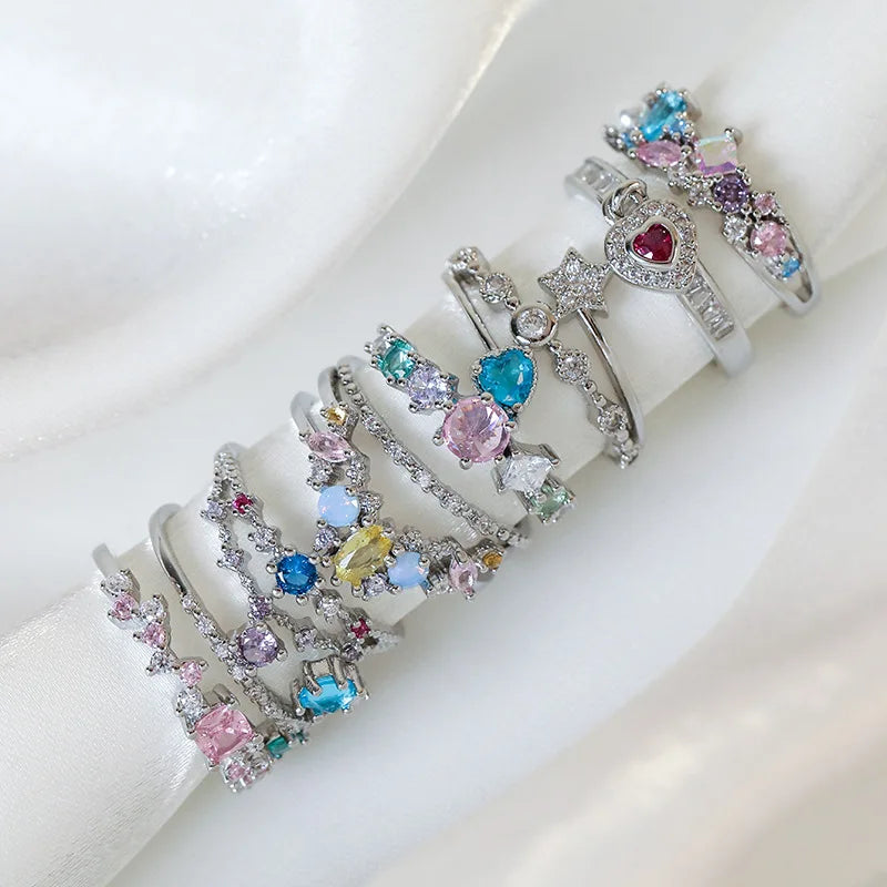 New Arrival Elegant and Luxurious Colored Zircon Inlaid Ring Fashion-forward Women Stylish Open Finger Ring with Colorful Zircon