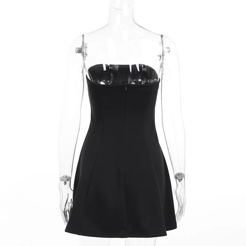 Sleeveless Sexy Tube Top Mini Dresses Solid Patchwork High Waist Summer Fashion Female Bodycon Plunge Vacation Strapless Dress