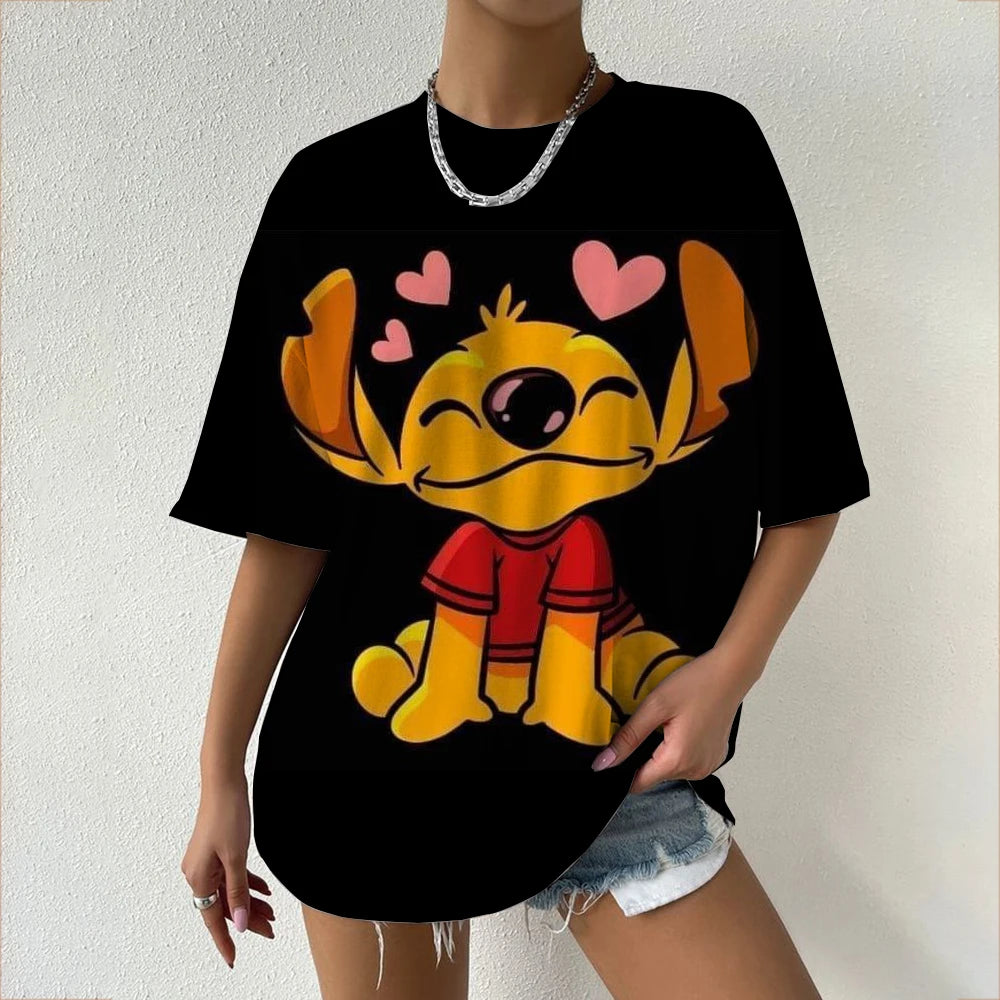 Simple Disney Stitch print Women's Face Printing tees Women T-Shirts Casual Soft Short Sleeve Tops Loose Comfortable Clothes
