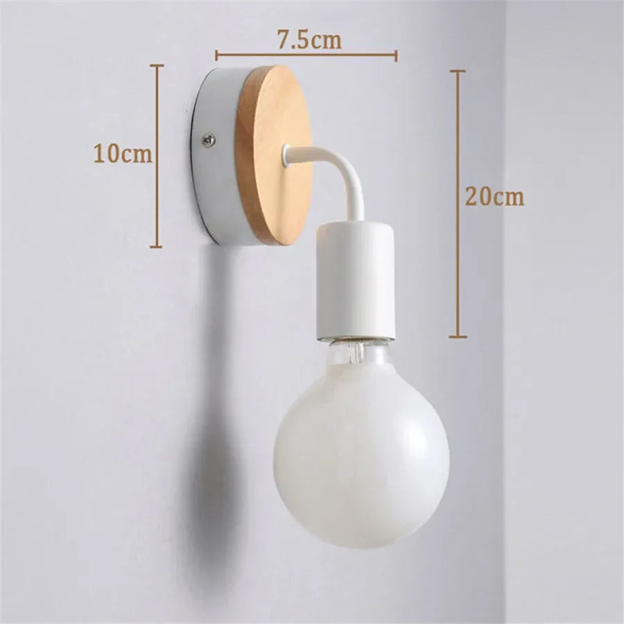 E27 Wood Iron Wall Lamp for Bedroom Bedside Nordic Wall Sconce Background Wall Aisle Lights Wooden Reading Luminaire