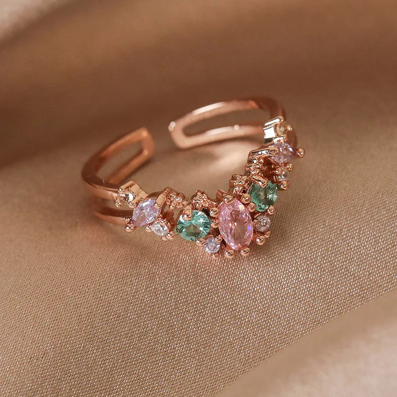 New Arrival Elegant and Luxurious Colored Zircon Inlaid Ring Fashion-forward Women Stylish Open Finger Ring with Colorful Zircon