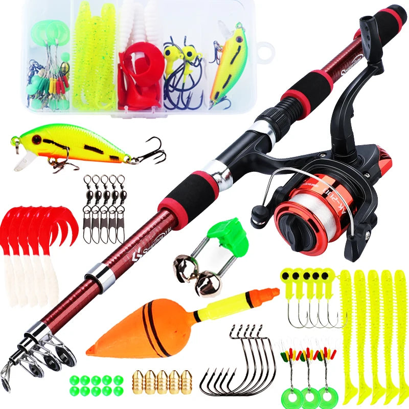Sougayilang Spinning Fishing Rod and Reel Combo1.8M Telescopic Rod with 5.2:1 3BB Fishign Reel Max Drag 5kg Full Fishing Kit