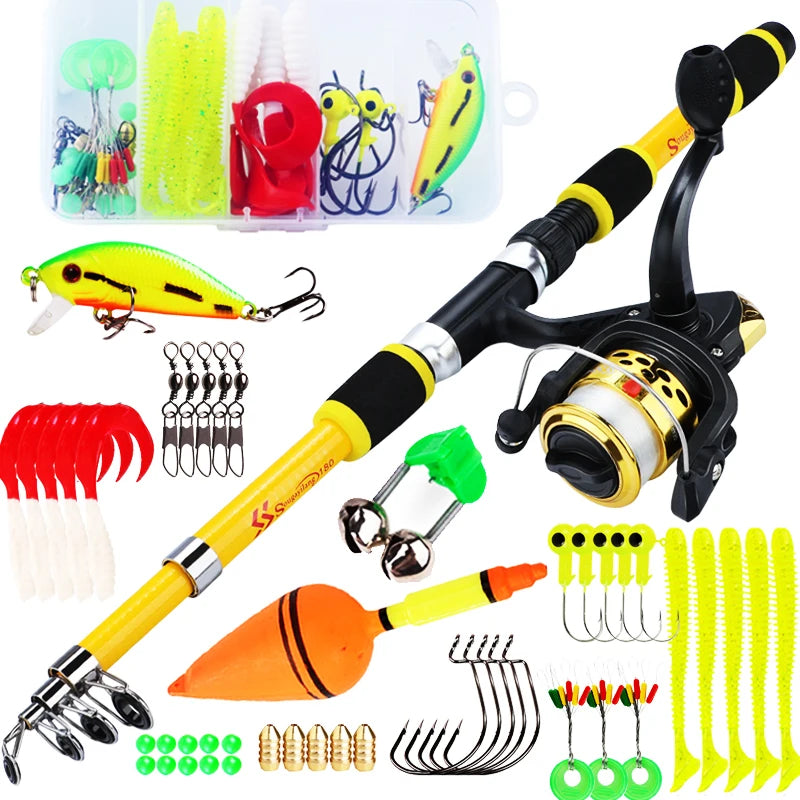 Sougayilang Spinning Fishing Rod and Reel Combo1.8M Telescopic Rod with 5.2:1 3BB Fishign Reel Max Drag 5kg Full Fishing Kit