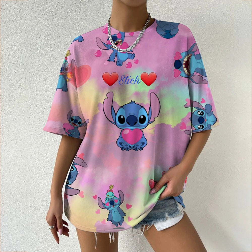 Simple Disney Stitch print Women's Face Printing tees Women T-Shirts Casual Soft Short Sleeve Tops Loose Comfortable Clothes