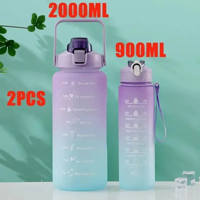 3PCS Sports Water Bottle for Running Drinking Bottle 2L Motivational with Time Marker Stickers Portable Reusable Plastic Cups
