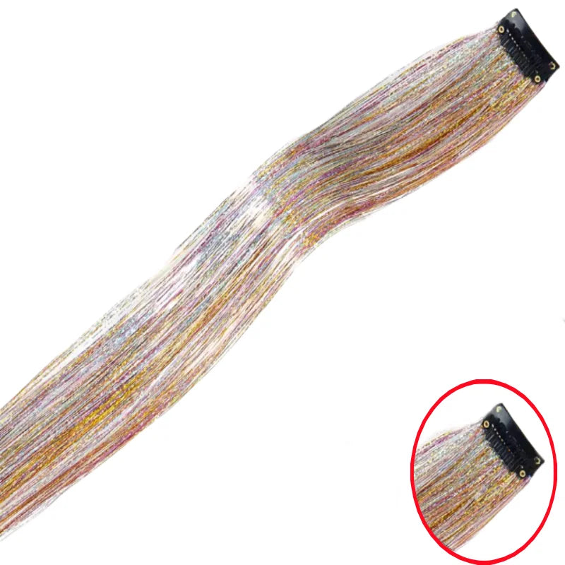 Shiny Sparkle Hair Synthetic Hair Glitter Hair Extension Woman Clip in hair Hairpieces