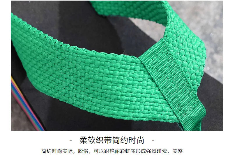 Women's Rainbow Color Platform Flip Flops Summer Thick Sole Lightweight Slip-on Wedges Sandals Girls Beach Slippers
