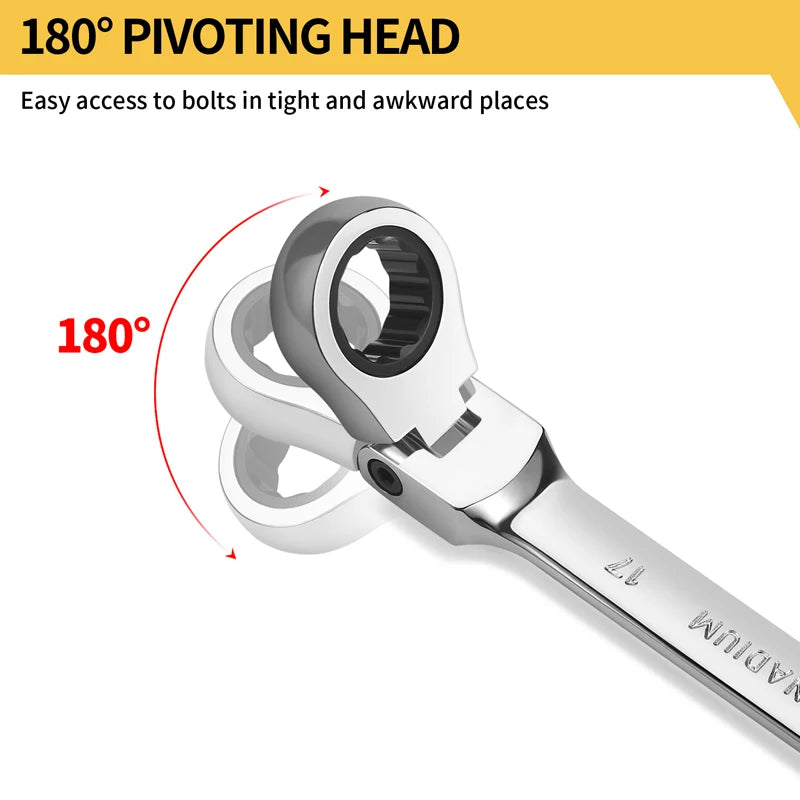 Flex Head Ratcheting Wrench Set,Combination Ended Spanner kits, Chrome Vanadium Steel Hand Tools Socket Key Ratchet Wrench set