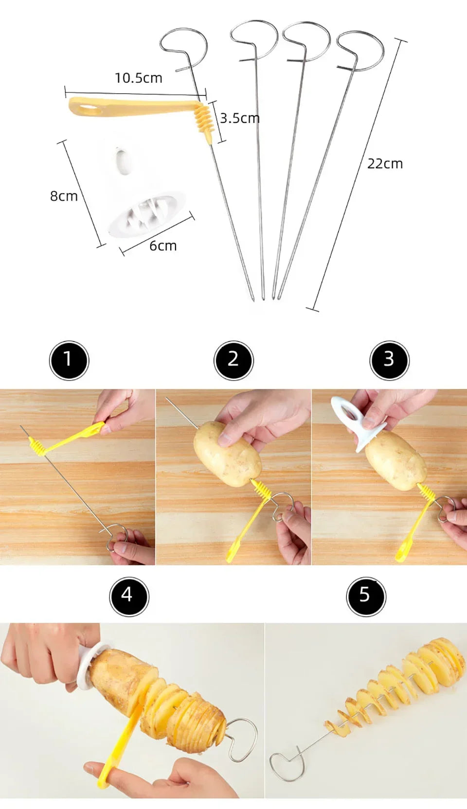 Protable Potato BBQ Skewers for Camping Chips Maker Potato Slicer Potato Spiral Cutter Barbecue Tools Kitchen Accessories Grill