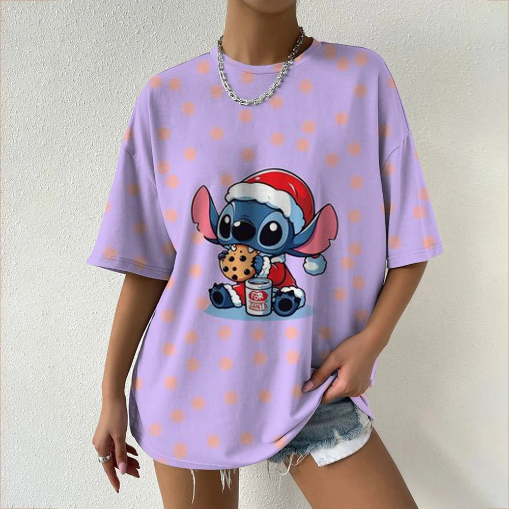 Simple Disney Stitch print Women's Face Printing tees Women T-Shirts Casual Soft Short Sleeve Tops Loose Comfortable Clothes