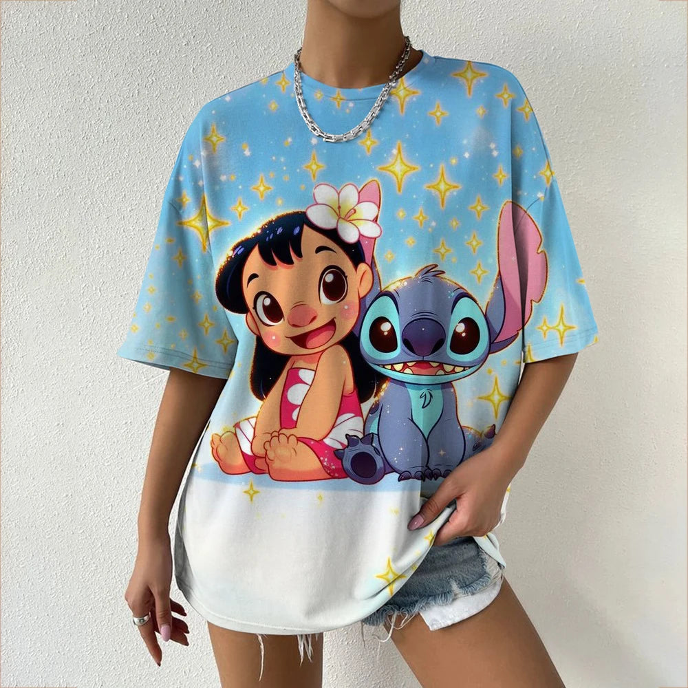 Simple Disney Stitch print Women's Face Printing tees Women T-Shirts Casual Soft Short Sleeve Tops Loose Comfortable Clothes