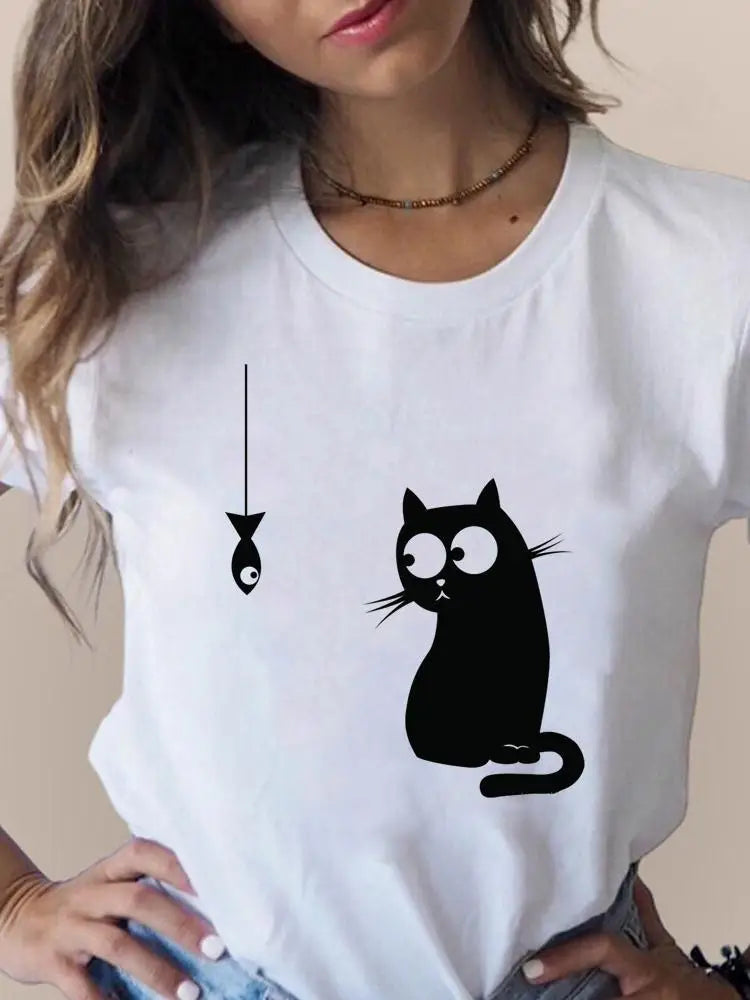 Print T Fashion 3D Cat Lovely Trend Cute Women's Clothing Short Sleeve Clothes Summer T-shirts Ladies Female Graphic Tee