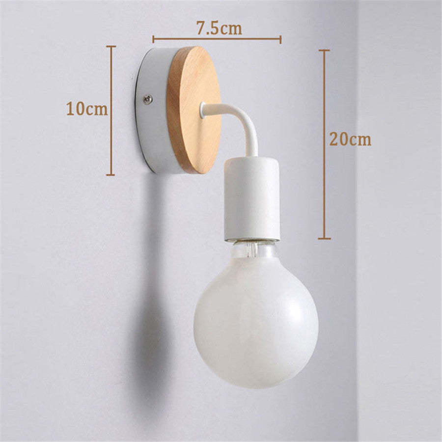 E27 Wood Iron Wall Lamp for Bedroom Bedside Nordic Wall Sconce Background Wall Aisle Lights Wooden Reading Luminaire