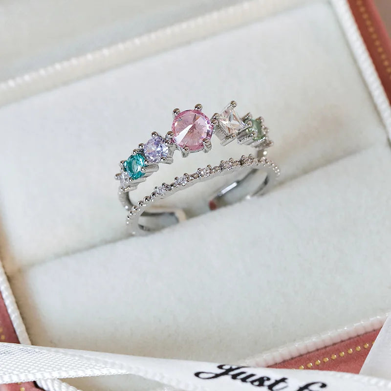 New Arrival Elegant and Luxurious Colored Zircon Inlaid Ring Fashion-forward Women Stylish Open Finger Ring with Colorful Zircon