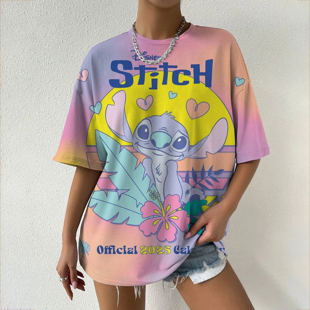 Simple Disney Stitch print Women's Face Printing tees Women T-Shirts Casual Soft Short Sleeve Tops Loose Comfortable Clothes