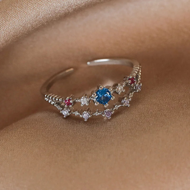 New Arrival Elegant and Luxurious Colored Zircon Inlaid Ring Fashion-forward Women Stylish Open Finger Ring with Colorful Zircon