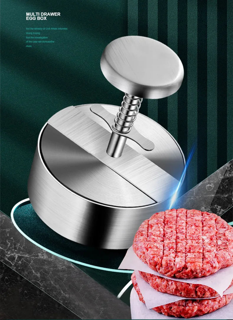 Hamburger Patty Maker Press 304 Stainless Steel Non-Stick Round Manual Rice Ball Mold Thickness Adjusted Kitchen Beef BBQ Tools