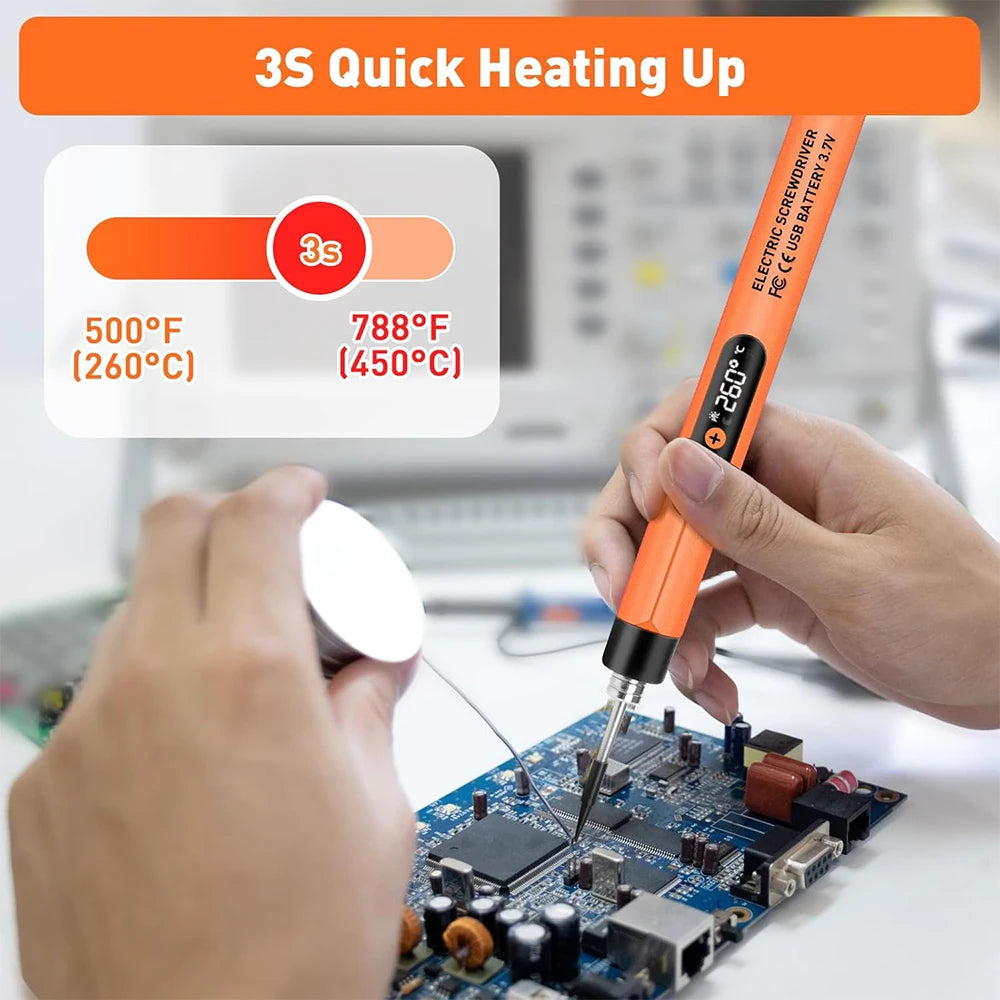 Saldatore USB con regolazione intelligente della temperatura, set di saldatore senza fili con luce di lavoro a LED