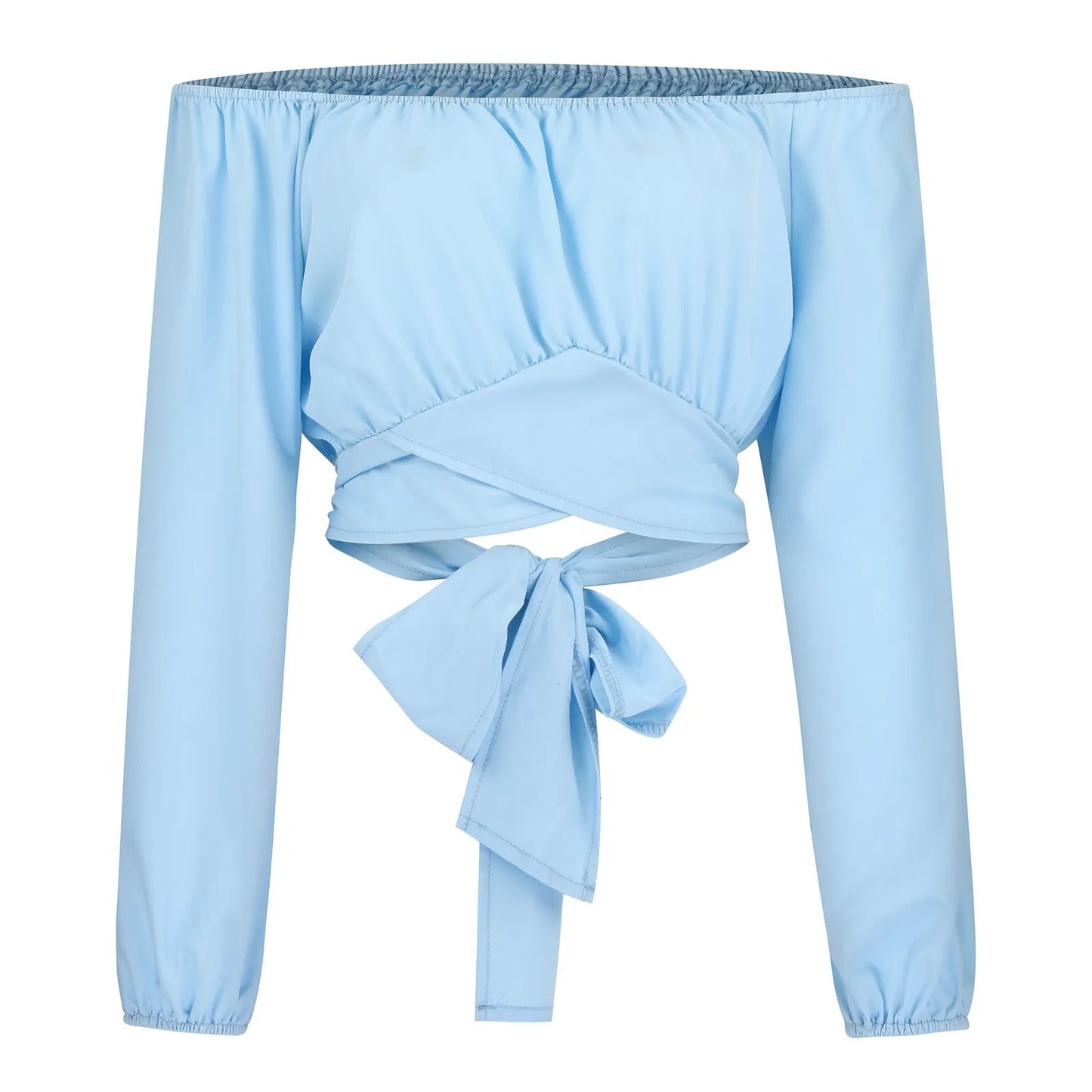 Women Sexy Off Shoulder Blouse Chic and Elegant Printing Lantern Long Sleeve Lace Up Bow Cropped Tops Casual Slim Shirts 2024