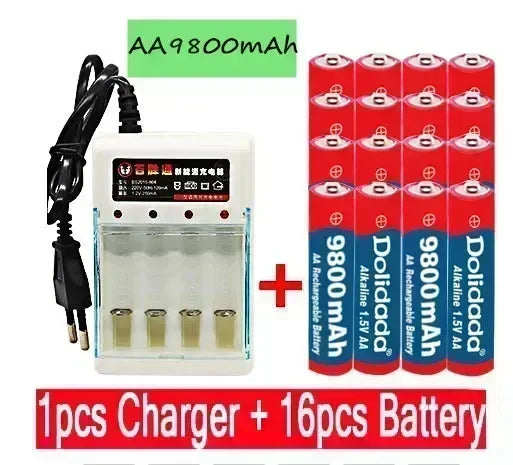 2025 New AA9800 MAH Rechargeable Battery AA 1.5 V Rechargeable New Alcalinas Drummey+Charger