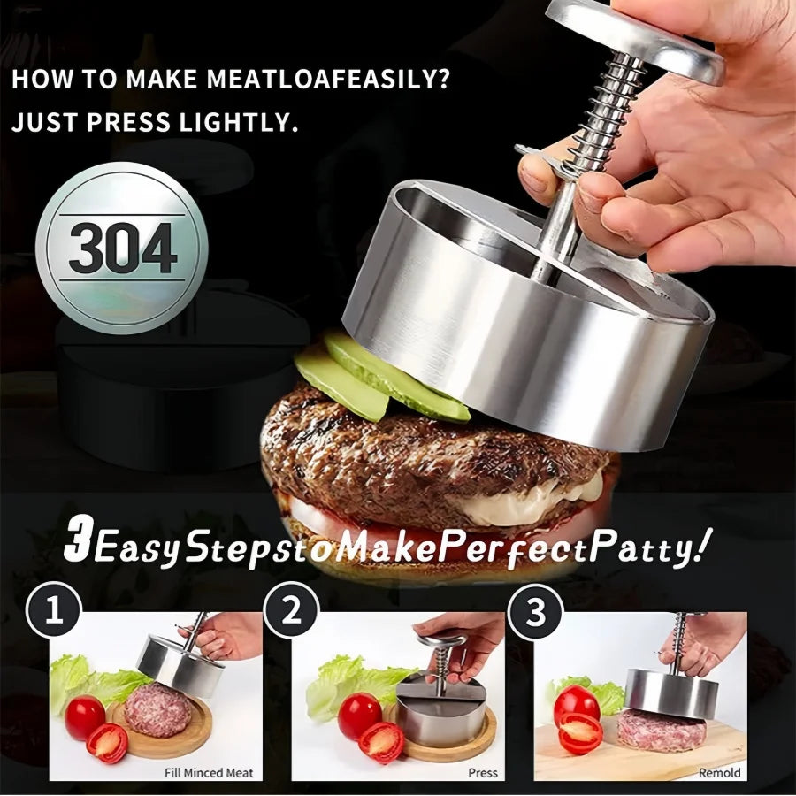 Hamburger Patty Maker Press 304 Stainless Steel Non-Stick Round Manual Rice Ball Mold Thickness Adjusted Kitchen Beef BBQ Tools