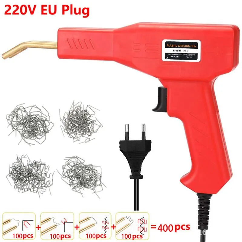 Saldatrice per plastica rossa da 50 W, pistola sparachiodi a caldo con 200/400/800 chiodi, kit di riparazione paraurti auto, strumento per crepe, chiodatrice per garage, macchina per saldatura in PVC