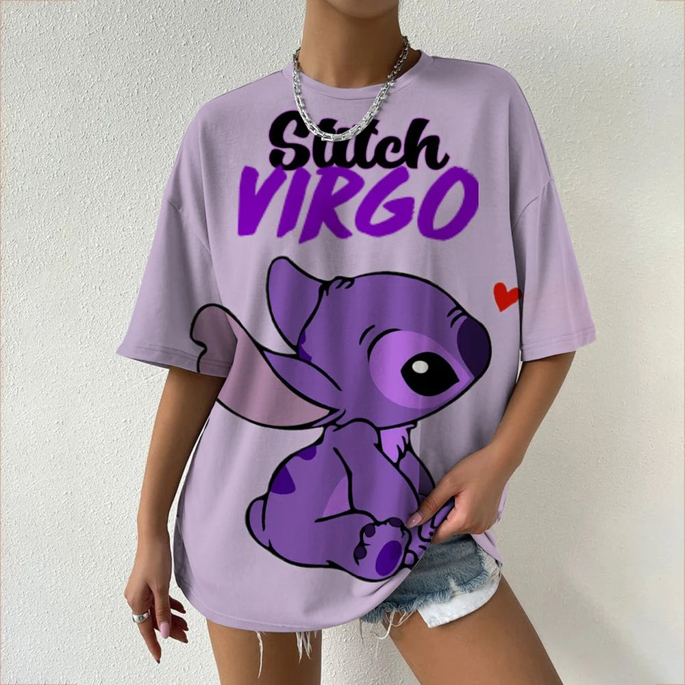 Simple Disney Stitch print Women's Face Printing tees Women T-Shirts Casual Soft Short Sleeve Tops Loose Comfortable Clothes