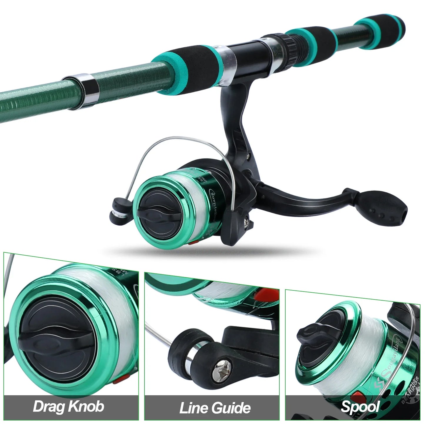 Sougayilang Spinning Fishing Rod and Reel Combo1.8M Telescopic Rod with 5.2:1 3BB Fishign Reel Max Drag 5kg Full Fishing Kit