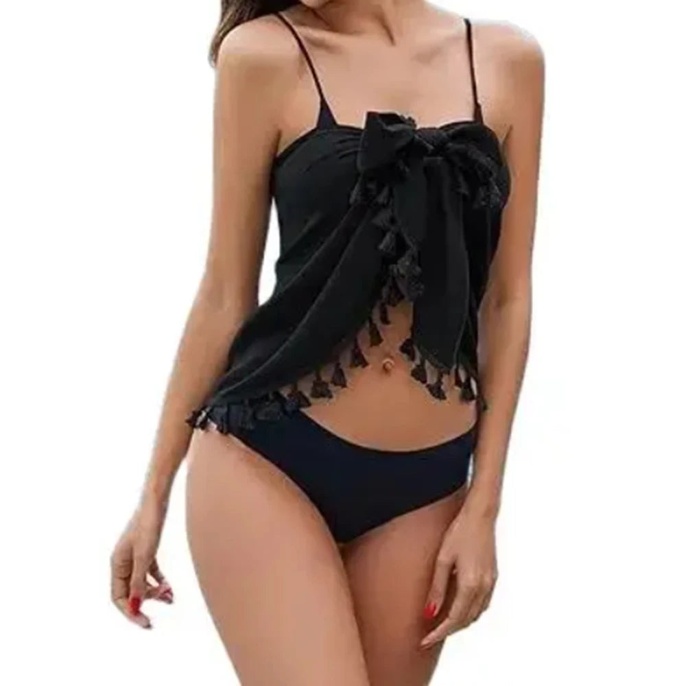 2024 Women's Sarong Coverups Sexy Short Bathing Suit Chiffon Wrap Skirt Beach Swimsuit Cover Ups with Tassels Swimwear