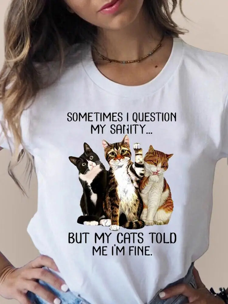 Print T Fashion 3D Cat Lovely Trend Cute Women's Clothing Short Sleeve Clothes Summer T-shirts Ladies Female Graphic Tee