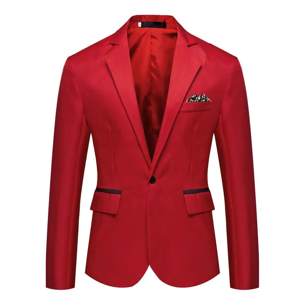 Men Blazer Formal Business Style Slim Fit Single Button Suit Jacket Solid Color Lapel Satin Groom Wedding Banquet Men Suit Coat