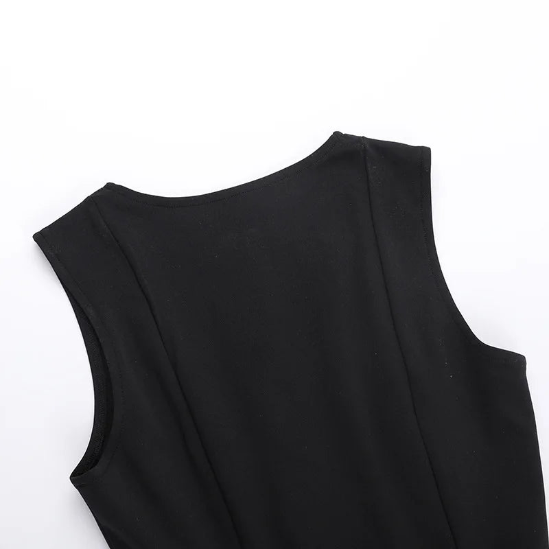 Fashion Sleeveless Sexy Mini Dress For Women New O Neck Single-btrasted Bodycon Club Party Tank Dress Femme Clothes vestidos