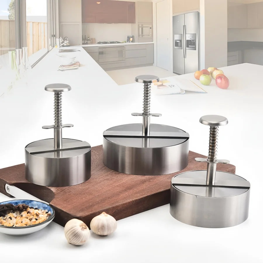 Hamburger Patty Maker Press 304 Stainless Steel Non-Stick Round Manual Rice Ball Mold Thickness Adjusted Kitchen Beef BBQ Tools
