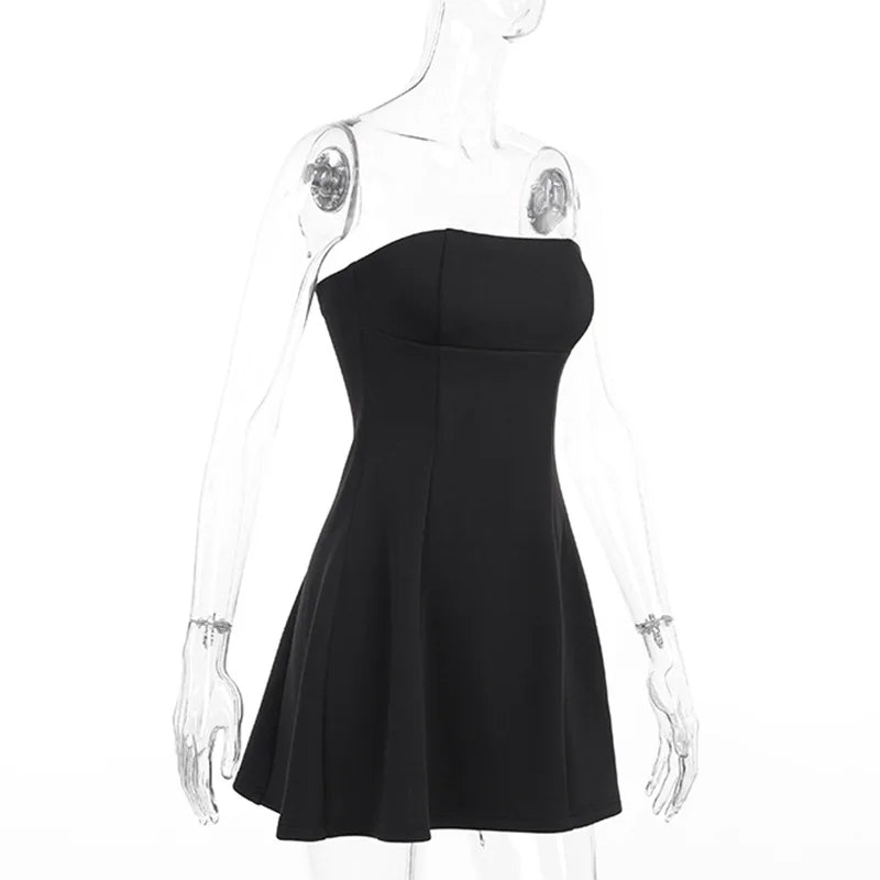 Sleeveless Sexy Tube Top Mini Dresses Solid Patchwork High Waist Summer Fashion Female Bodycon Plunge Vacation Strapless Dress