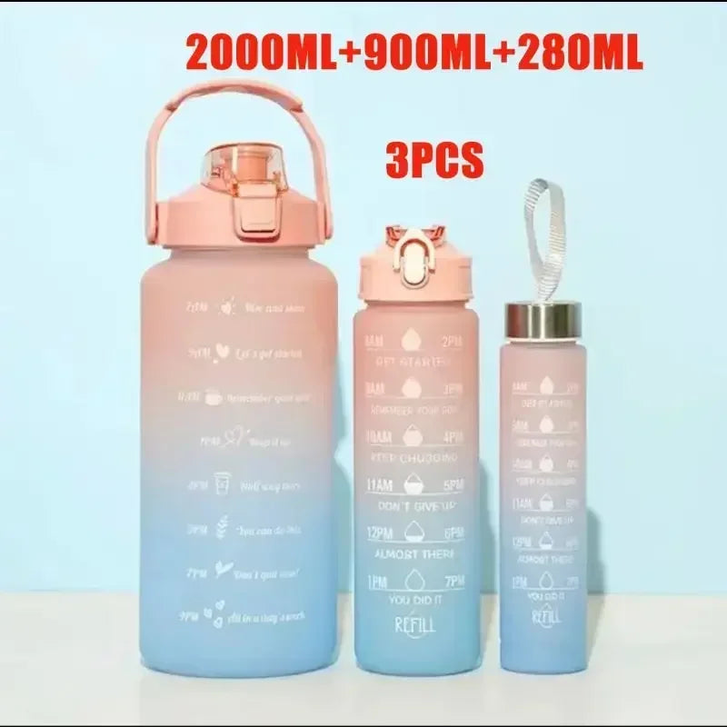 3PCS Sports Water Bottle for Running Drinking Bottle 2L Motivational with Time Marker Stickers Portable Reusable Plastic Cups