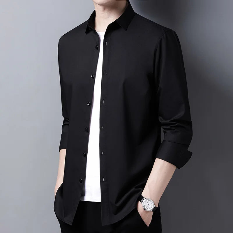 Camicia a maniche lunghe tinta unita da uomo, stile casual e business