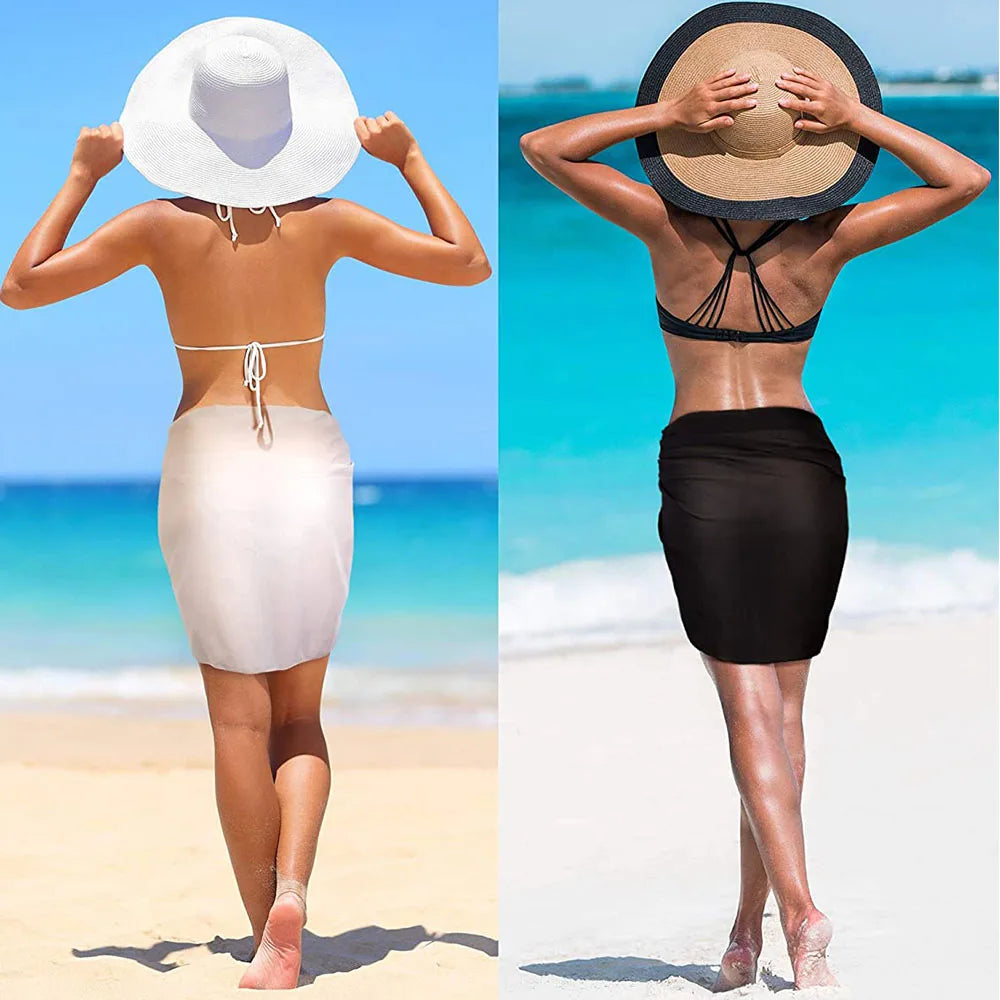 2024 Women's Sarong Coverups Sexy Short Bathing Suit Chiffon Wrap Skirt Beach Swimsuit Cover Ups with Tassels Swimwear
