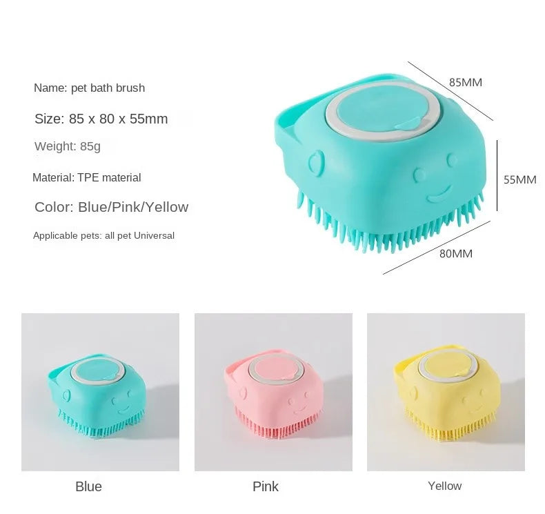 Pet Bath Brush Pet Massage Brush Shampoo Dispenser Soft Silicone Brush Rubber Bristle for Dogs and Cats Shower Grooming Tool