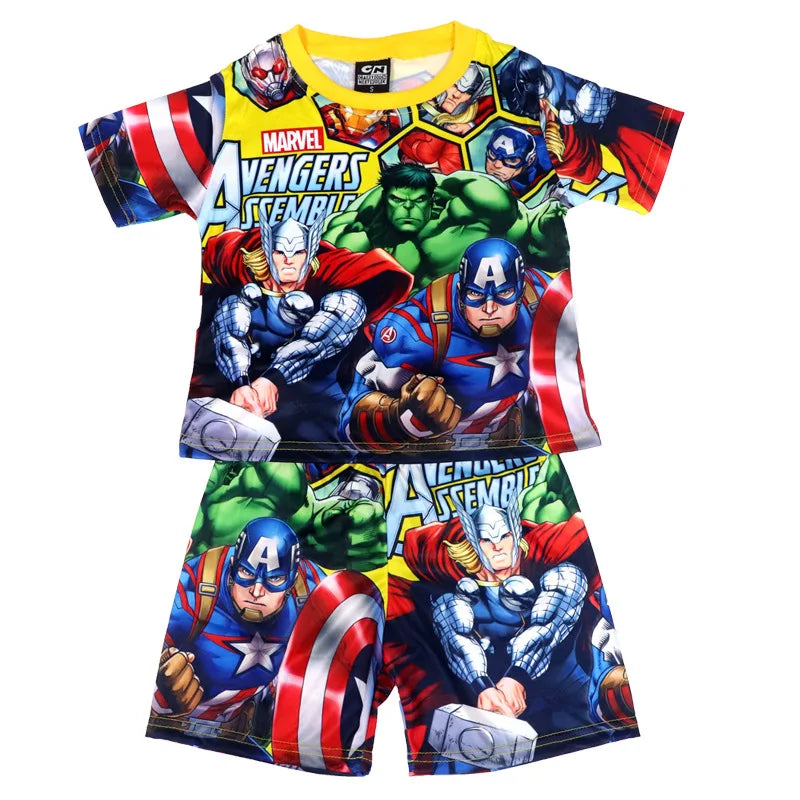 New Boy Sets Short-sleeved Summer Cartoon Avengers Kids Children Shorts Pajamas Outfits Marvel Clothes Suit 3-8 Y