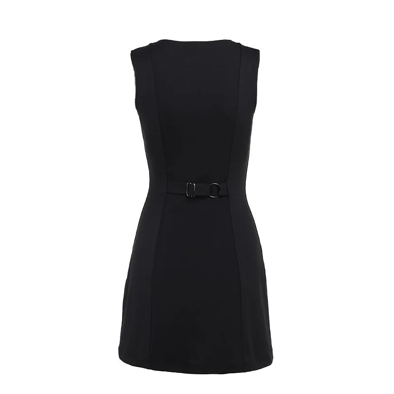 Fashion Sleeveless Sexy Mini Dress For Women New O Neck Single-btrasted Bodycon Club Party Tank Dress Femme Clothes vestidos