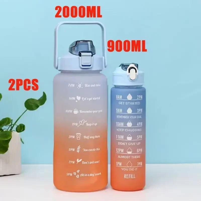 3PCS Sports Water Bottle for Running Drinking Bottle 2L Motivational with Time Marker Stickers Portable Reusable Plastic Cups